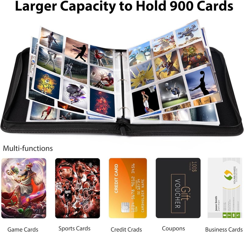 WOT I حافظة بطاقات التداول، 900 جيب بأكمام بسحاب، حافظة بطاقات مزدوجة الجوانب لحمل بطاقات البيسبول، بطاقات كرة القدم - Image 3